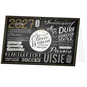 kerstkaart met krijtbordlook en typografie 2027