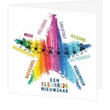 kerstkaart met kleurrijke ster en nieuwjaarswens