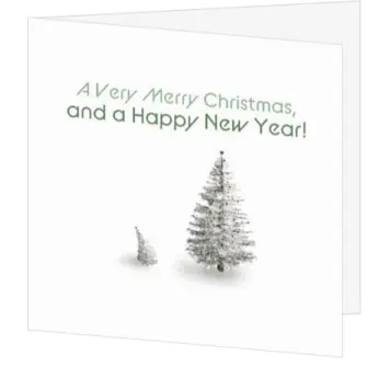 kerstkaart met grote en kleine kerstboom