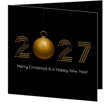 kerstkaart met gouden kerstbal en jaartal 2027