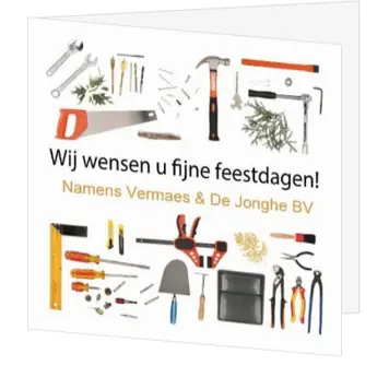 Kerstkaart met kleurrijk pallet aan gereedschappen en kerstelementen