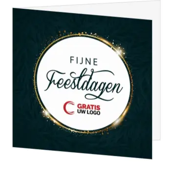 kerstkaart met gouden cirkel en logo op voorzijde