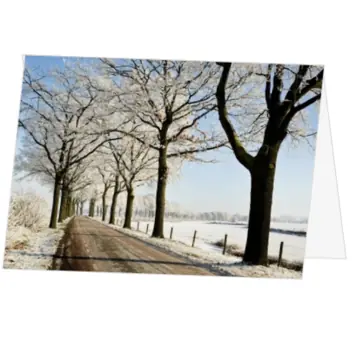 Kerstkaart met landweg in de winter