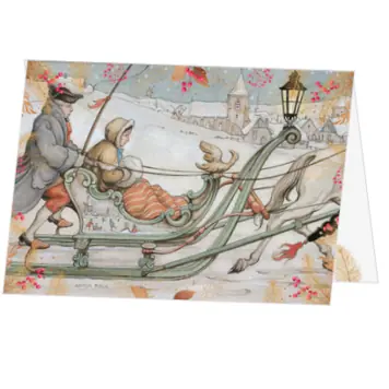 kerstkaart Anton Pieck met arrenslee in winterlandschap