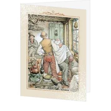 Kerstkaart Anton Pieck barbier in winterse sfeer