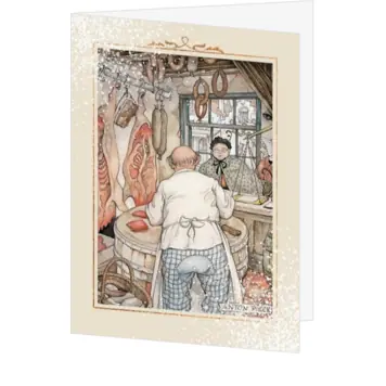 Kerstkaart Anton Pieck met slagerij in winterse sfeer