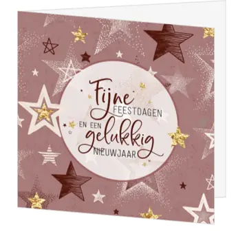 Kerstkaart met sterren in oudroze en goud