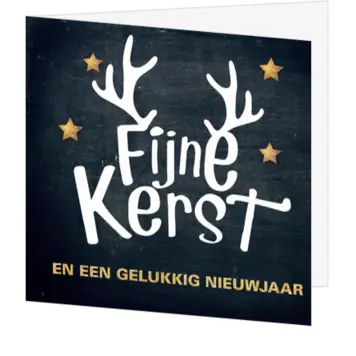 kerstkaart met fijne kersttekst en rendiergewei