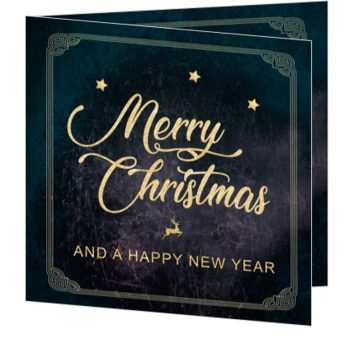 Kerstkaart in Great Gatsby stijl met gouden letters