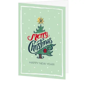 Kerstkaart met typografische kerstboom en sneeuw