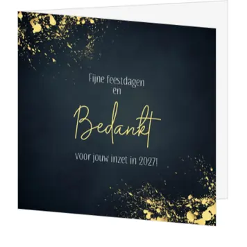 kerstkaart met goudspetters en bedankt in 2027