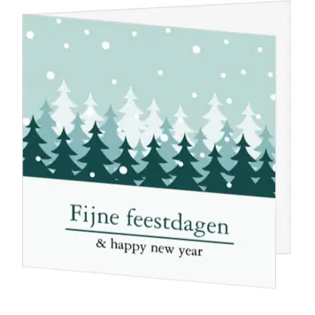kerstkaart met kerstbomen in winters landschap