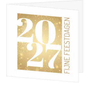kerstkaart met jaartal 2027 op goudkleurige achtergrond