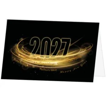 kerstkaart met stralend 2027 in goud op zwart