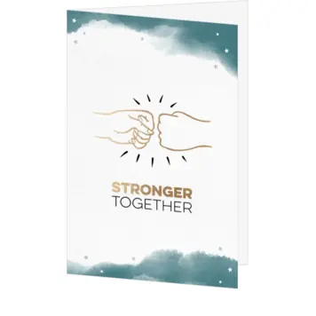 Kerstkaart met vuistgroet en Stronger Together