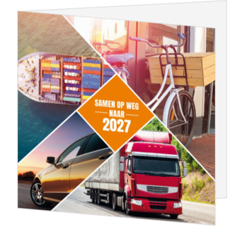Kerstkaart transport met 2027 en fotocollage