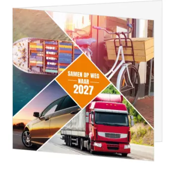 kerstkaart transport met 2027 en fotocollage