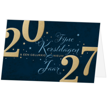 Kerstkaart met 2027 in goud op donkerblauw
