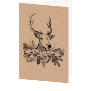 Kerstkaart met getekend rendier op kraftlook