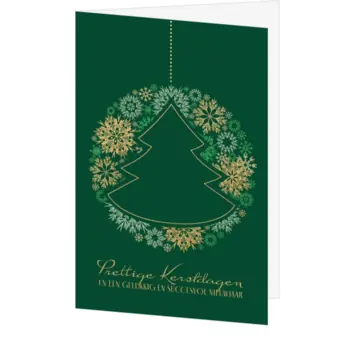 kerstkaart met kerstbal van sneeuwvlokken en kerstboom