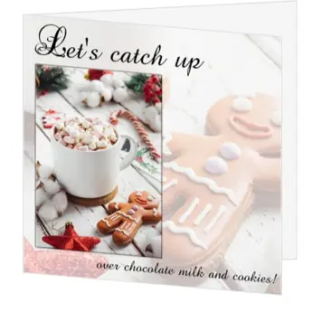 Kerstkaart met warme chocolademelk en koekjes