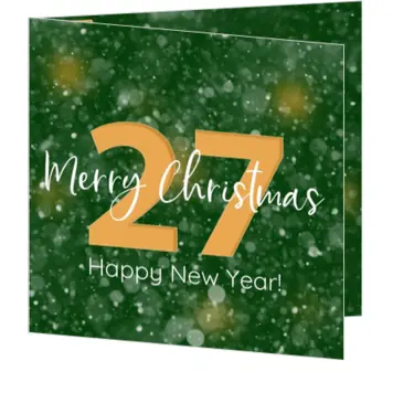 kerstkaart met jaartal 2027 en groene sneeuwachtergrond