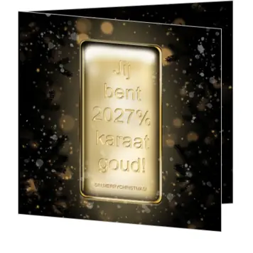 kerstkaart met gouden plakkaat op zwarte achtergrond