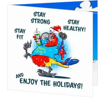 kerstkaart met sportende papegaai en humor