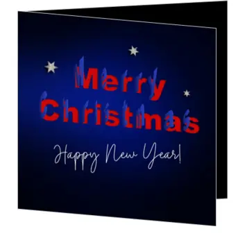 Moderne kerstkaart met Merry Christmas op donkerblauw