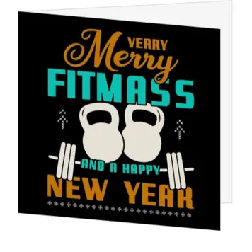 Kerstkaart met fitness humor en kettlebells