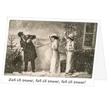 kerstkaart met sepia sneeuwballengevecht