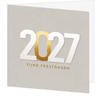 Kerstkaart met jaartal 2027 in wit en goud