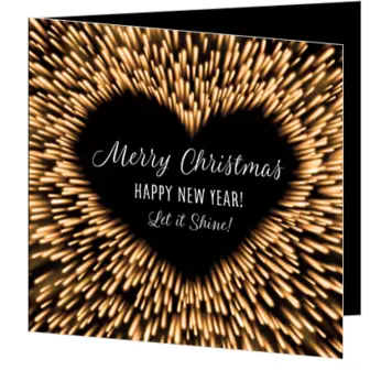 kerstkaart met oplichtend gouden hart