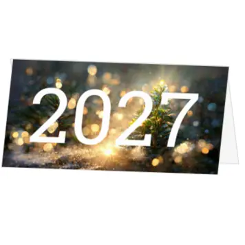 kerstkaart met kerstbomen en jaartal 2027