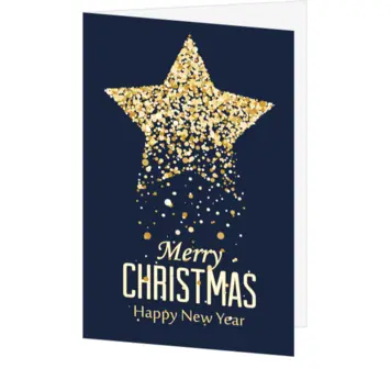 kerstkaart met gouden ster op donkerblauwe achtergrond