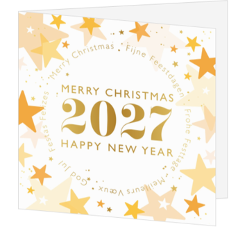Kerstkaart met sterrenkrans en goudfolie 2027