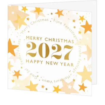 kerstkaart met sterrenkrans en goudfolie 2027