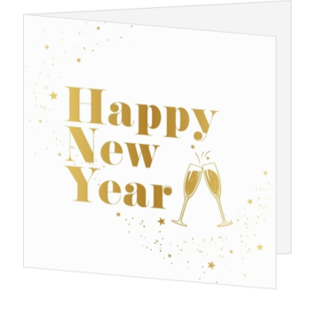 Kerstkaart met Happy New Year in goudfolie
