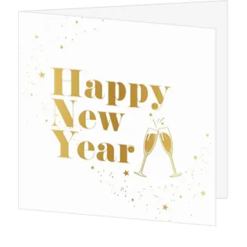 Kerstkaart met Happy New Year in goudfolie