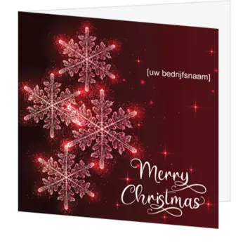 kerstkaart met fonkelende sneeuwvlokken op rood