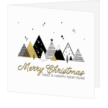Kerstkaart met gouden kerstbomen en stijlvolle typografie