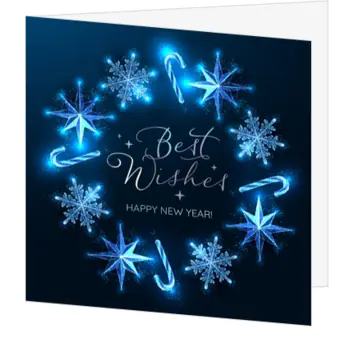 kerstkaart met lichtgevende sterren en sneeuwvlokken