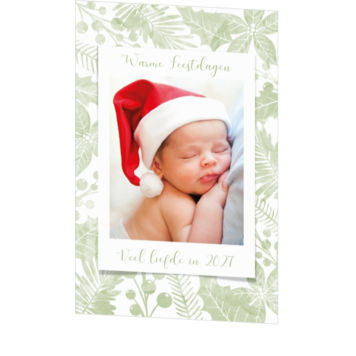 Kerstkaart met eigen foto, kerstgroen en 2027