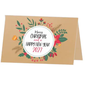 kerstkaart met winterbloemen en 2027