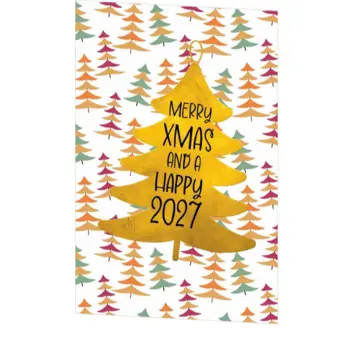 Kerstkaart met gouden kerstboom en 2027