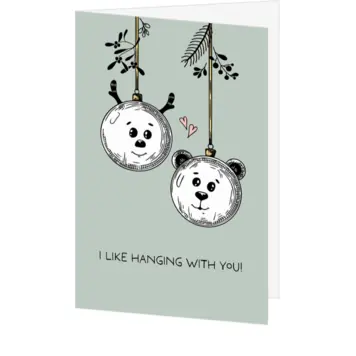 kerstkaart met grappige dieren kerstballen