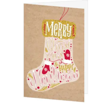 kerstkaart met kerstsok en typografie