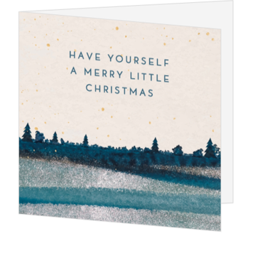 Kerstkaart met turquoise winterlandschap