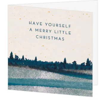 kerstkaart met turquoise winterlandschap