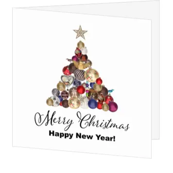 kerstkaart met kerstboom van kerstballen